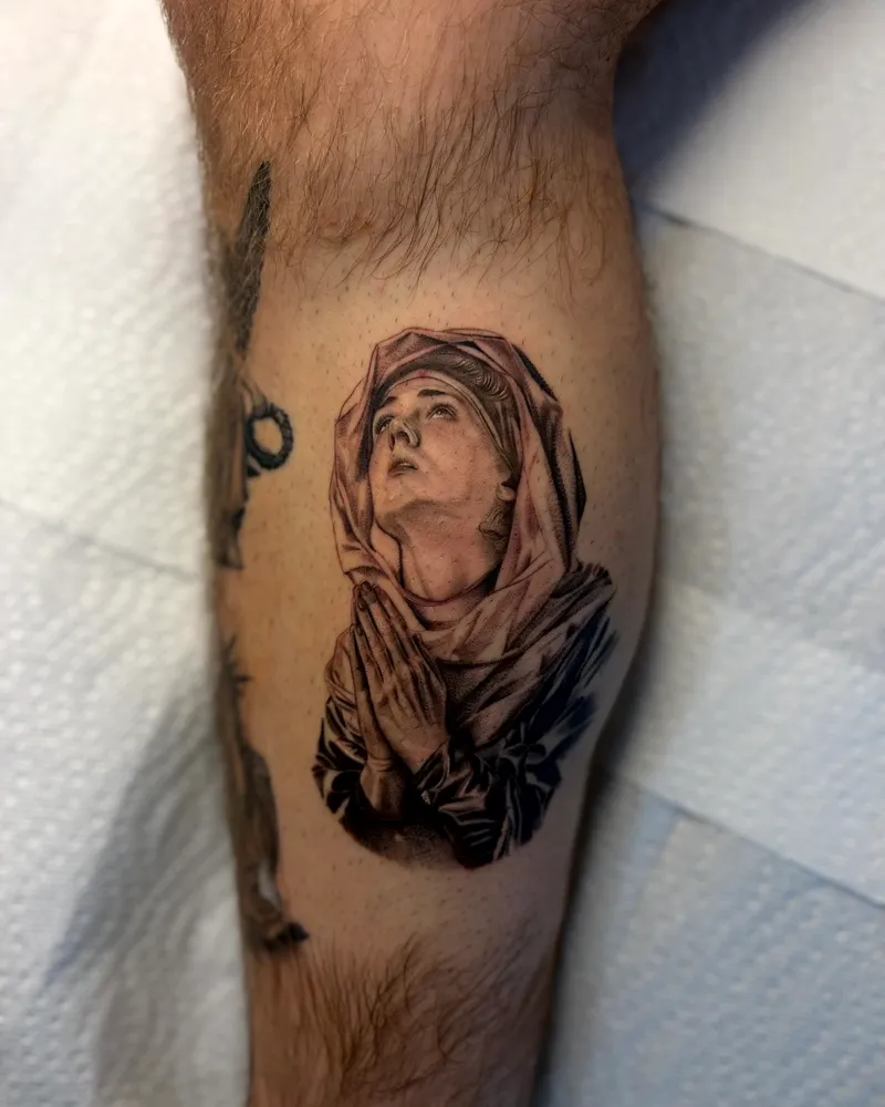Praying Virgin Mary in micro-realism